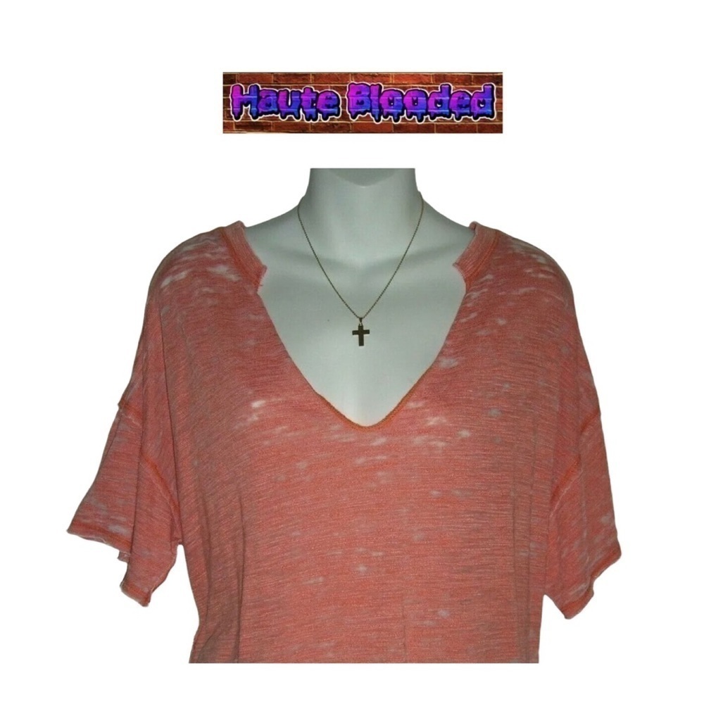 We The Free Orange Burn Out Distressed Tee Shirt Free People Urban Outfitters - Picture 6 of 10